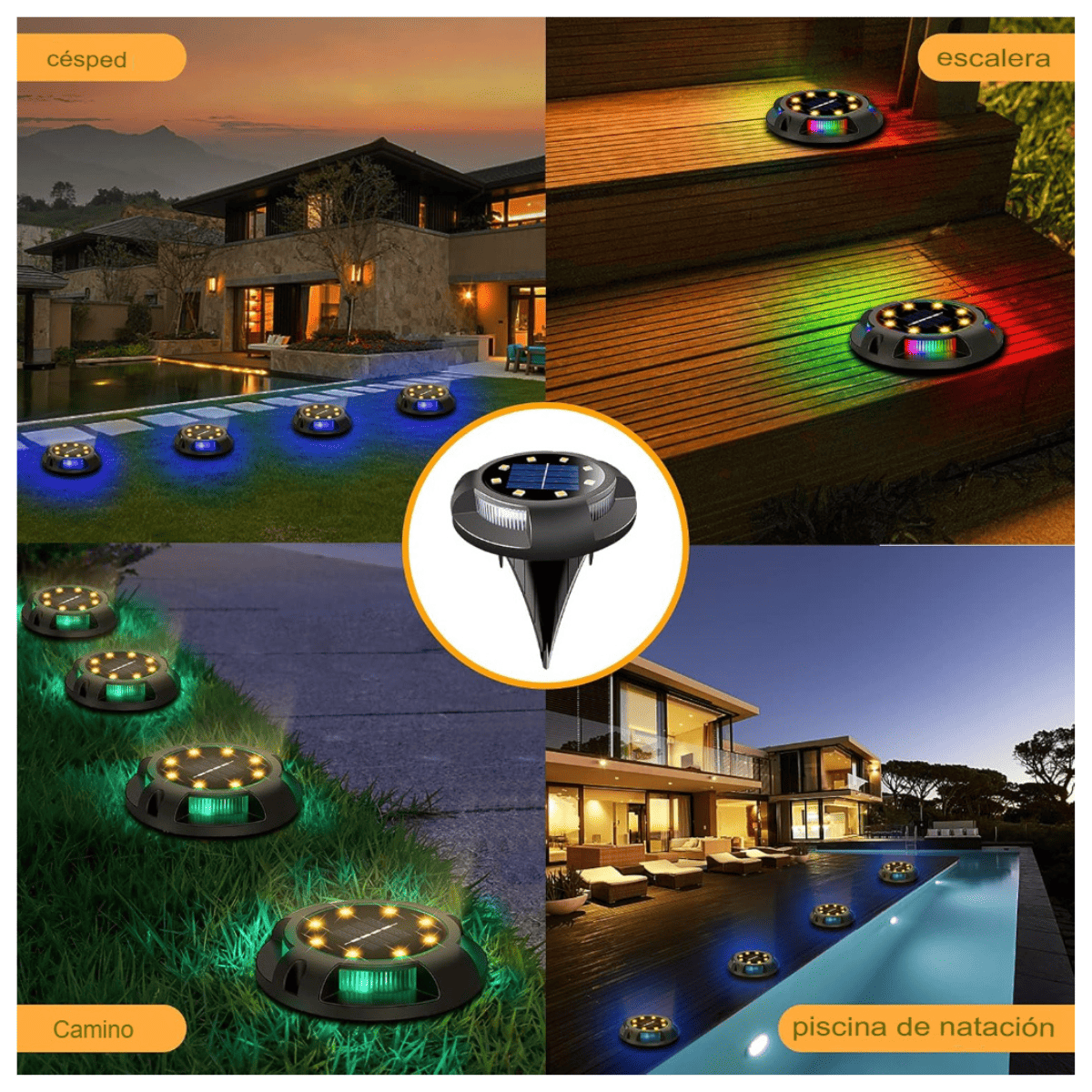 Kit 4 Estaca Solar Para Jardines RGB